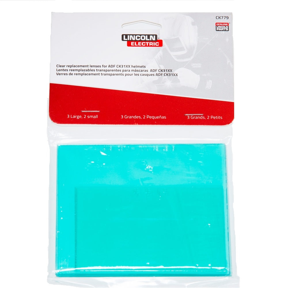Clear replacement lenses pack for Lincoln Electric ADF CK319X welding helmets, includes different sizes for protection