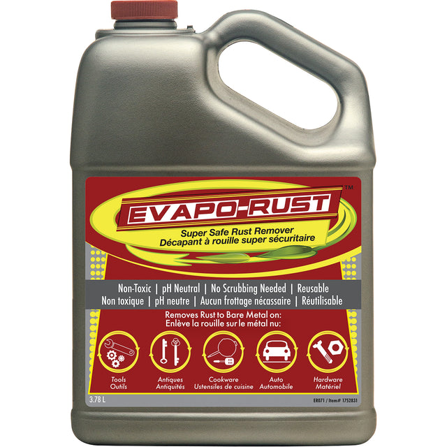 3.78L Evapo-Rust super safe rust remover with non-toxic, reusable formula, no scrubbing, pH neutral for tools and metals
