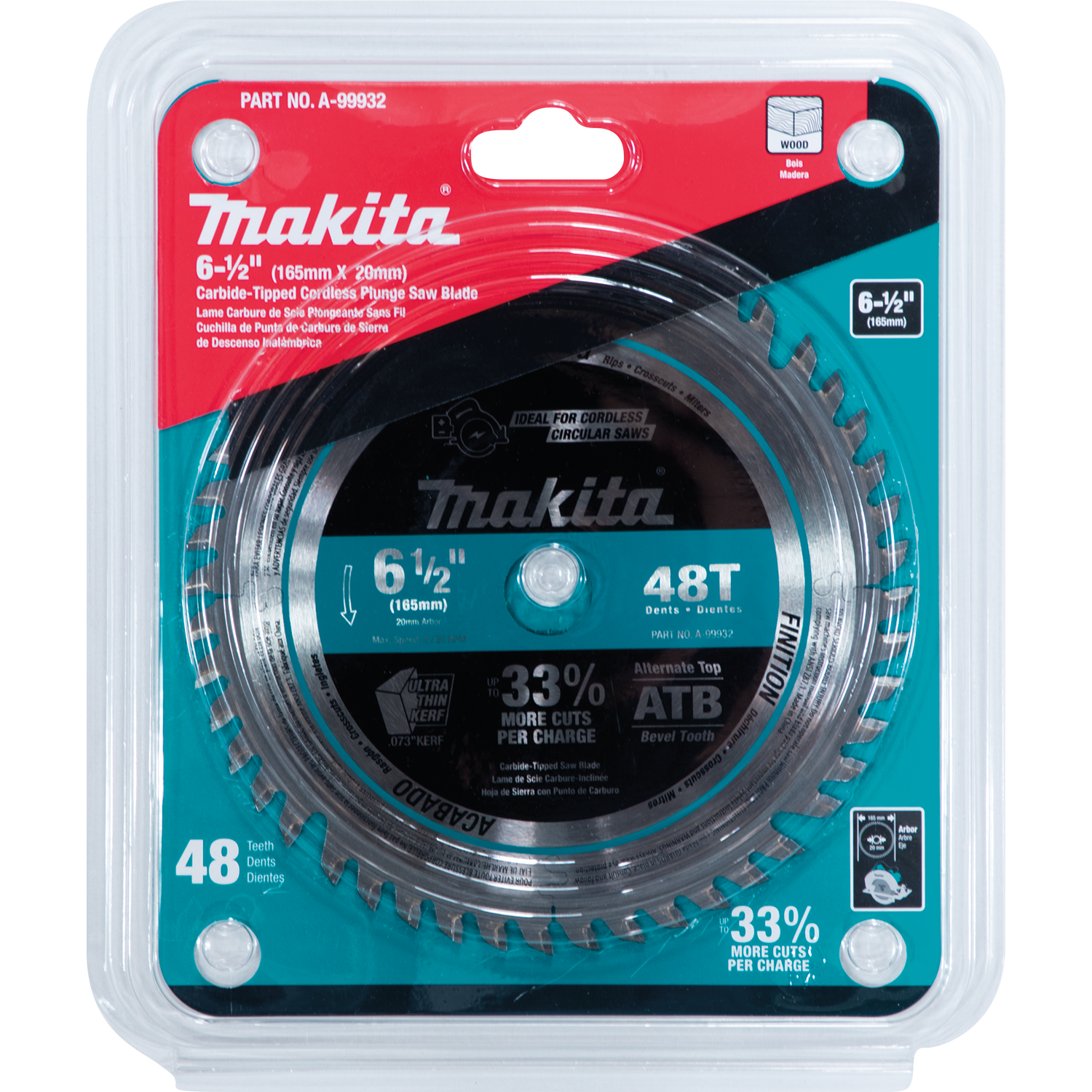 6-1/2 inch 48-tooth carbide-tipped plunge saw blade for hardwood cutting with alternate top bevel teeth