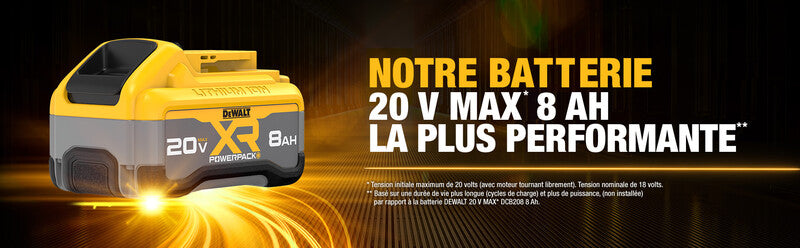DeWalt 20V MAX XR Powerpack 8Ah battery with high-capacity lithium-ion cells for extended cordless tool use