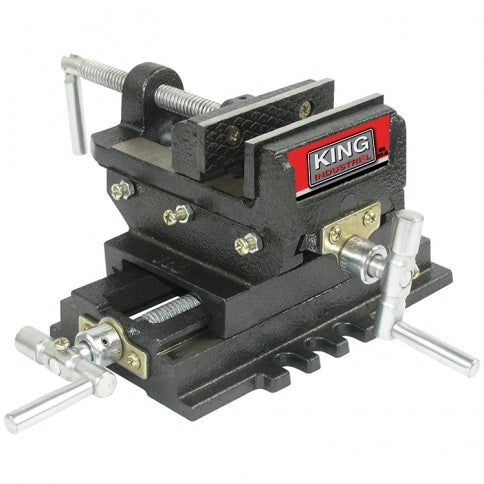 6" precision two-axis milling vise with steel jaws, sliding base, and locking handles for secure workholding tasks