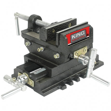 6" precision two-axis milling vise with steel jaws, sliding base, and locking handles for secure workholding tasks