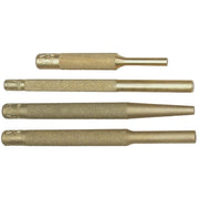 Set of four brass punches with knurled grip, spark-resistant design for use on delicate or hard surfaces in hazardous environments