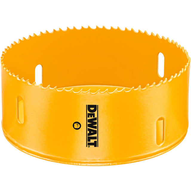 3-3/8 inch DeWALT bi-metal hole saw with double-tooth design for extended durability and faster cutting performance