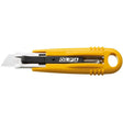 Yellow retractable utility knife with stainless steel spring blade retraction and textured ergonomic grip design