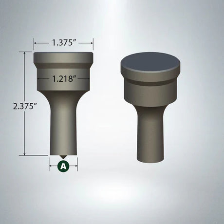 Metal punch tool with 1-inch diameter tip, 2.375-inch height, and 1.375-inch top flange diameter, no keyway slot