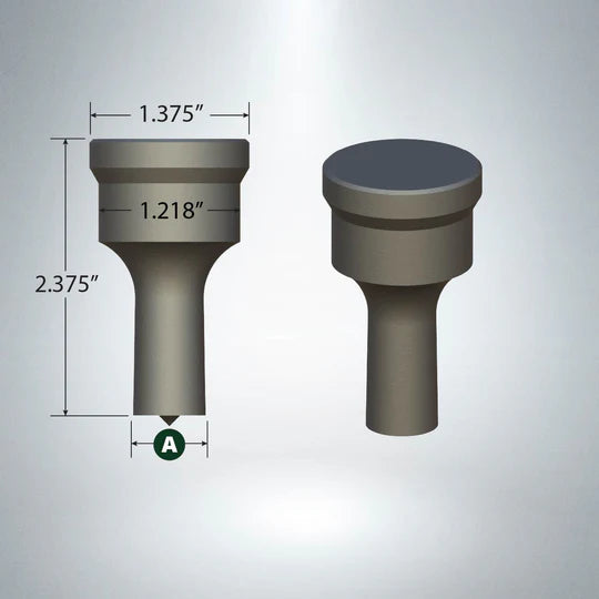 Metal punch tool with 1.375-inch top diameter, 2.375-inch length, and 1.218-inch midsection diameter