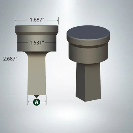 PUNCH F26 CARRÉ 9/16" steel punch without keyway groove, detailed dimensions shown in inches