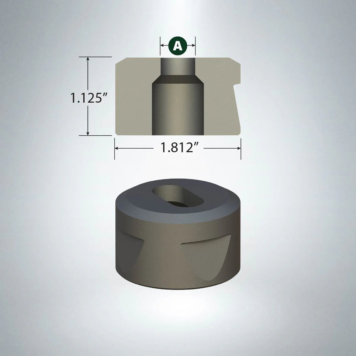 Oblong steel matrix 29/32 x 1 1/32 inches with two positioning notches for precision tool fitting