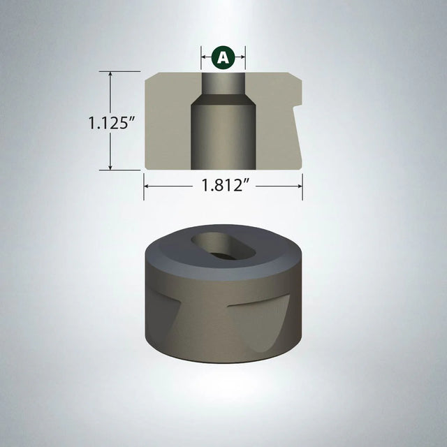 Oblong die matrix 21/32 x 1-1/32 F55 Cleveland with two positioning notches and detailed dimension diagram