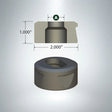 Oblong steel die with 2-inch diameter, 1-inch height, and two positioning notches for precise fitting