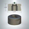 Oblong matrix die 15/16 x 1 5/16 inch with two positioning notches and dimensional measurements diagram