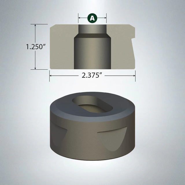 Oblong matrix die 15/16 x 1 5/16 inch with two positioning notches and dimensional measurements diagram