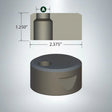 Round offset cutting die with positioning notch, 2.375" diameter and 1.25" height for precise metal stamping tasks.