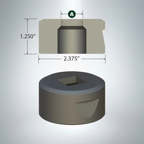 Square punch die 9/32 inch with positioning notch, 1.25 inch height and 2.375 inch diameter for precision metal forming.