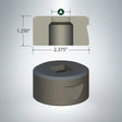 Square die 37/64 F62 Cleveland with positioning notch, 1.25 inch height and 2.375 inch diameter measurement details shown