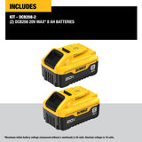 Set of two DeWalt 20V MAX XR 8Ah lithium-ion batteries with yellow and black rugged design for cordless tools