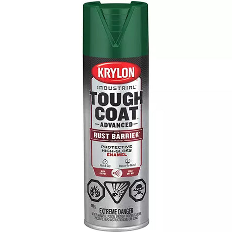 Krylon Industrial Tough Coat green spray paint can with rust barrier technology and high-gloss protective enamel