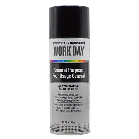 10 oz industrial black glossy spray paint can, alkyd enamel for general purpose on wood and metal surfaces
