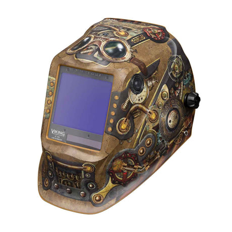 Lincoln Electric Viking 3350 welding helmet with steampunk design, auto-darkening lens, and adjustable headgear, k3428-4