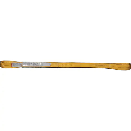 Yellow 1 inch by 12 inch single ply heavy-duty lifting sling with sewn loops on both ends for secure rigging