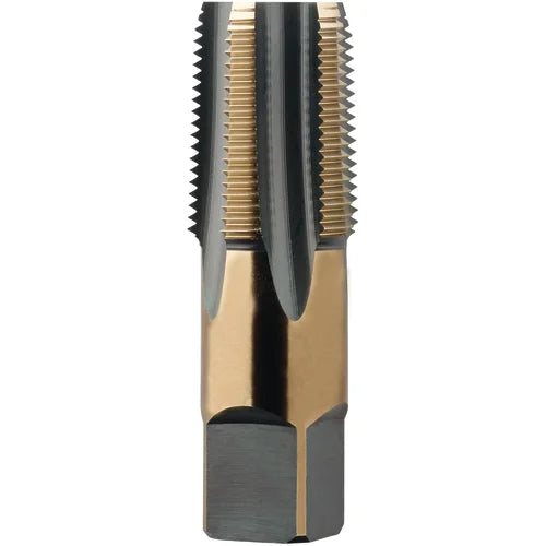 1/2-14 HSS NPT pipe tap with black and gold coating, designed for threading and sealing tapered pipes