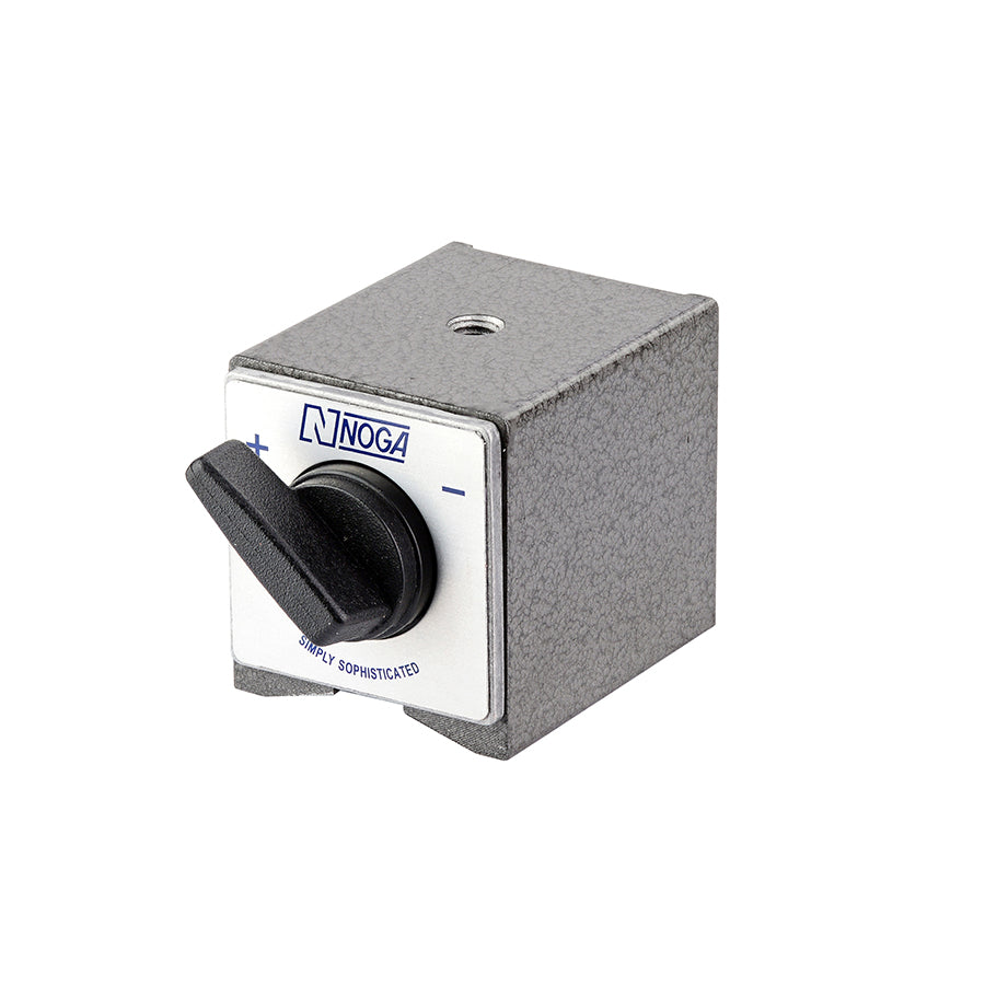 Commutable magnetic base NOGA DG0036 with 800N force, M8 thread, 50x60x55mm compact steel design