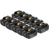 Pack of 10 Makita BL1850B 18V 5.0Ah lithium-ion batteries with charge indicator and battery protection system