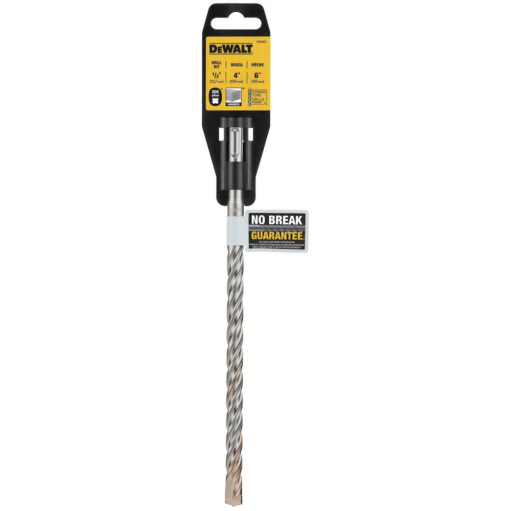 DeWalt SDS Plus 1/2 inch x 4 inch x 6 inch concrete drill bit with robust conical core for deep hole drilling and no break guarantee