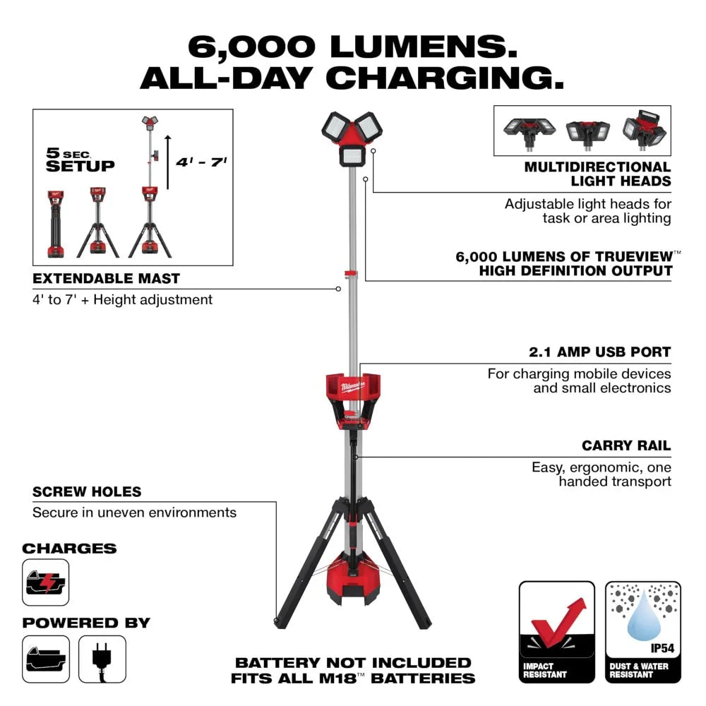 MILWAUKEE 2136-20 TOUR D'ÉCLAIRAGE AVEC CHARGEUR (OUTIL SEULEMENT)