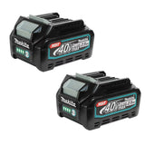 Set of 2 Makita XGT 40V max 2.5Ah lithium-ion batteries with shock-resistant housing and LED charge indicator