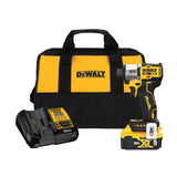 20V MAX XR cordless 1/4 inch impact driver with 3 speeds, 5Ah battery, charger, and yellow black carrying bag