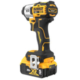 20V MAX XR cordless impact driver with 1/4 inch chuck, brushless motor, 3-speed settings, and 5Ah battery pack