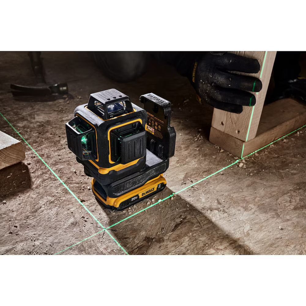 DeWALT 20V MAX green laser level 3x360 lines with magnetic base for compact precise leveling and alignment tasks