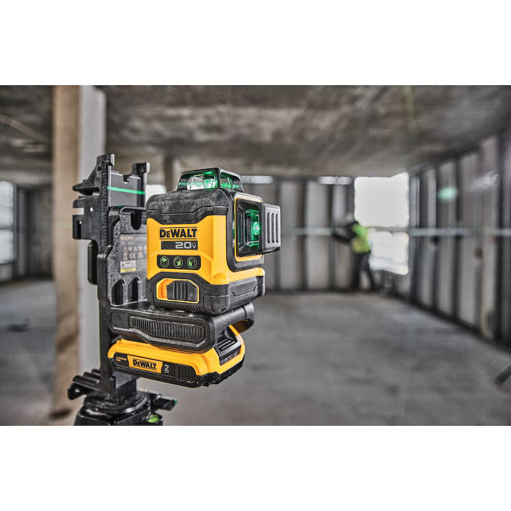 DEWALT 20V MAX green laser level 3x360 with magnetic mount for precise layout in construction sites