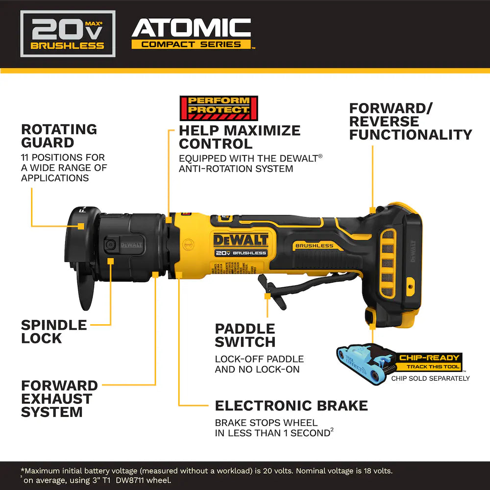 DEWALT DCG430B OUTIL DE DÉCOUPE 3'' ATOMIC (OUTIL SEUL)