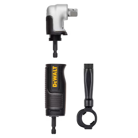 Modular right angle attachment system with 3/8" square drive and ergonomic DeWalt handle for flexible screwing tasks