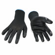 Black medium cotton gloves with seamless polyester lining and polyurethane coating for smooth surface handling