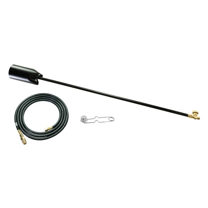 Propane torch kit with long black lance, flexible hose, brass fittings, and safety clip for POWERWELD PW-500PT model