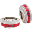 Pair of MSA Advantage MSA 815369 respirator cartridges with red label, low profile and P100 filter efficiency