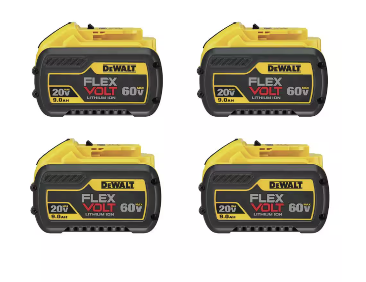 Set of 4 DEWALT FLEXVOLT 20V/60V Max 9Ah lithium-ion batteries for high-performance power tools