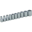 Set of 10 chrome plated 1/4 inch drive sockets made from premium steel for corrosion resistance and durability