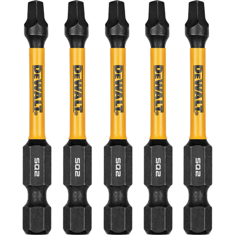 Set of five DEWALT 2-1/4 inch square drive screwdriver bits with high-durability construction and black oxide finish