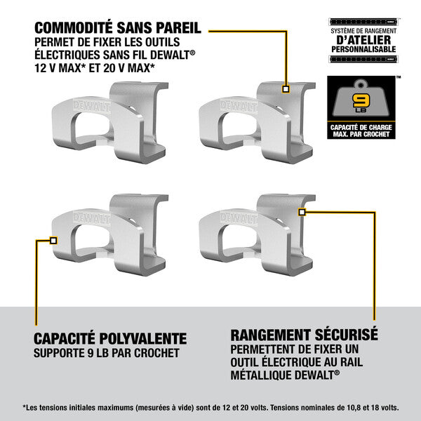PAQUET DE 4 CROCHETS POUR OUTILS DEWALT