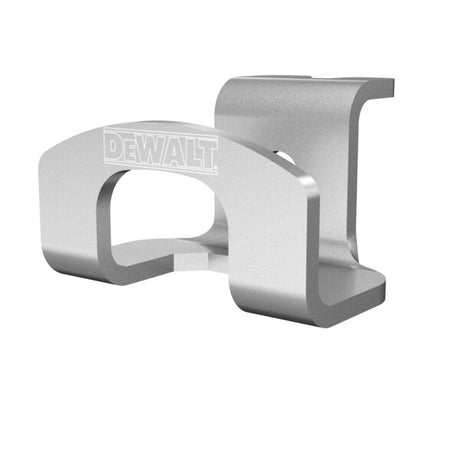 Single silver metal tool hook with DEWALT logo, designed for mounting on DEWALT workshop storage rails