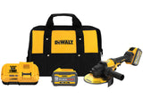 7'' cordless DEWALT FLEXVOLT grinder kit with 60V battery, charger, and black-yellow carrying bag