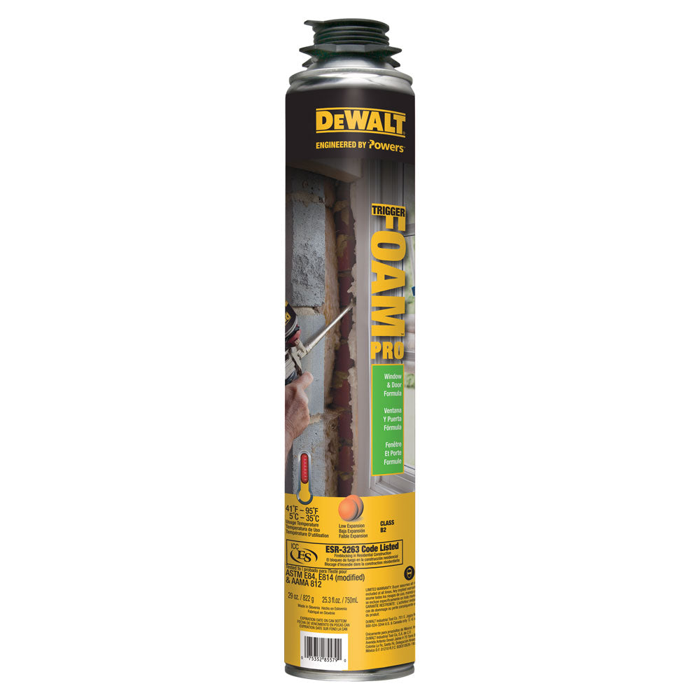 750ml DEWALT TriggerFoam Pro expandable polyurethane foam for sealing and insulating gaps and cavities