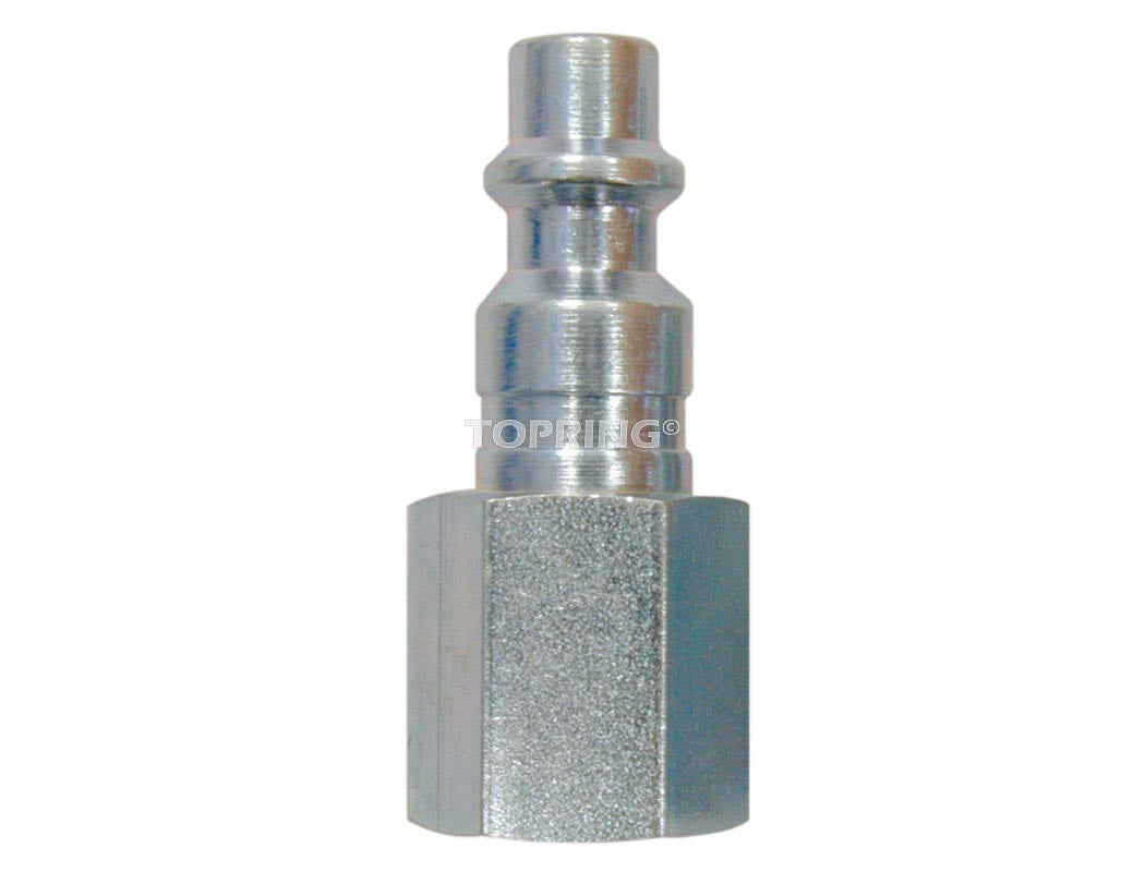 3/8" female NPT zinc-plated steel plug compatible with 1/4 industrial air fittings
