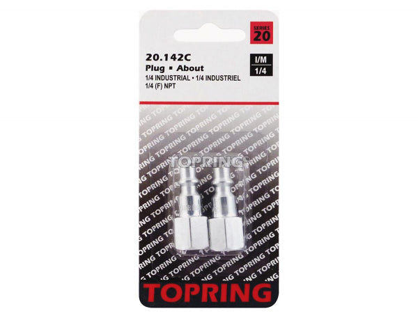 Set of 2 zinc-plated steel 1/4 inch female NPT industrial plugs with hexagonal body for secure fittings