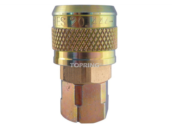 3/8" NPT female manual air fitting with knurled grip, brass finish, and high-pressure durability up to 250 PSI